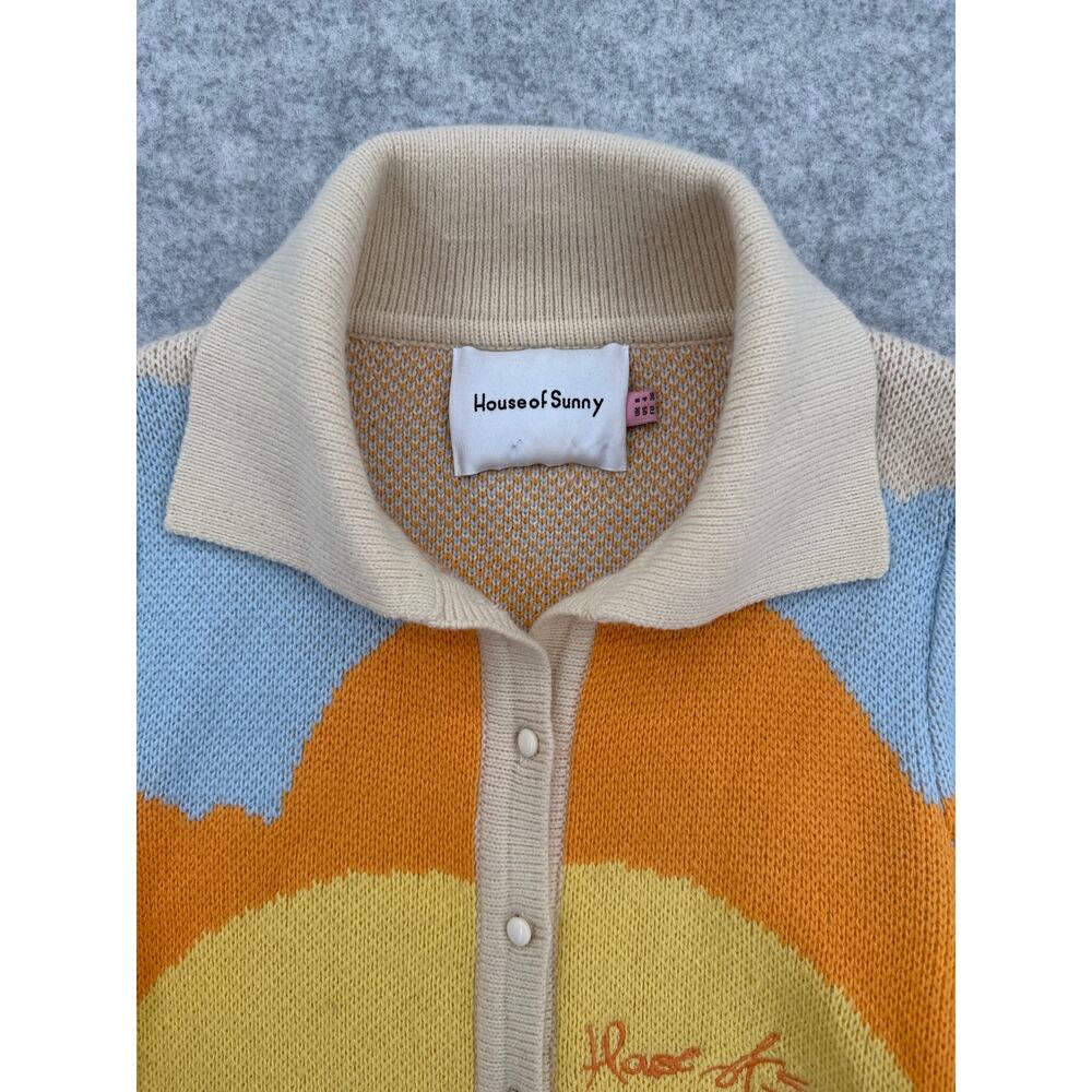 House of Sunny Day Tripper Jacquard Orange/Yellow Cardigan Size US 4 - Picture 7 of 14